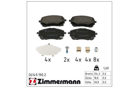 Brake pad set, disc brake 26149.190.2 Zimmermann