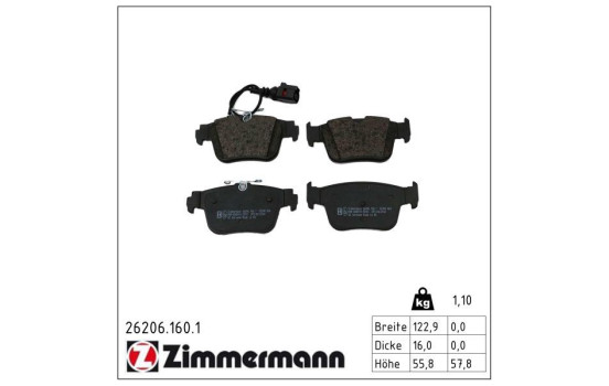 Brake pad set, disc brake 26206.160.1 Zimmermann