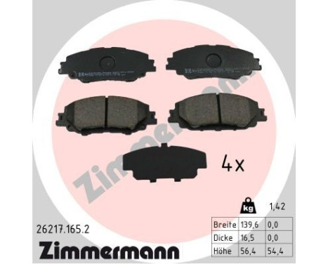 Brake pad set, disc brake 26217.165.2 Zimmermann