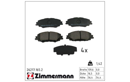Brake pad set, disc brake 26217.165.2 Zimmermann