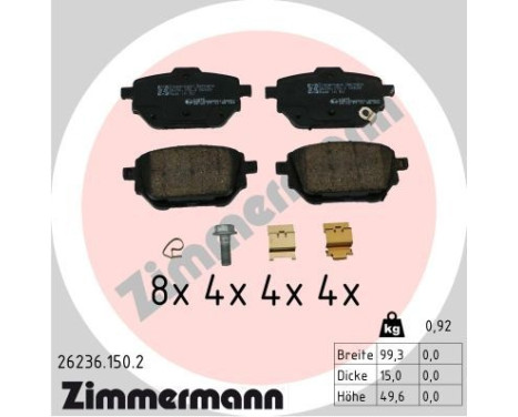 Brake pad set, disc brake 26236.150.2 Zimmermann