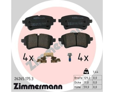 Brake pad set, disc brake 26265.175.3 Zimmermann