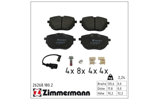 Brake pad set, disc brake 26268.180.2 Zimmermann