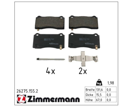 Brake pad set, disc brake 26275.155.2 Zimmermann