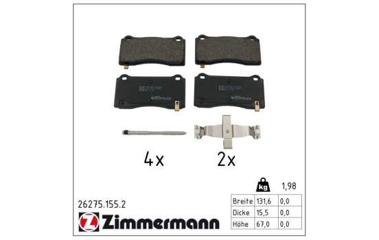 Brake pad set, disc brake 26275.155.2 Zimmermann