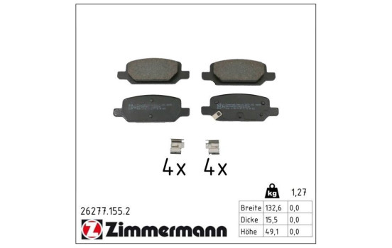 Brake pad set, disc brake 26277.155.2 Zimmermann