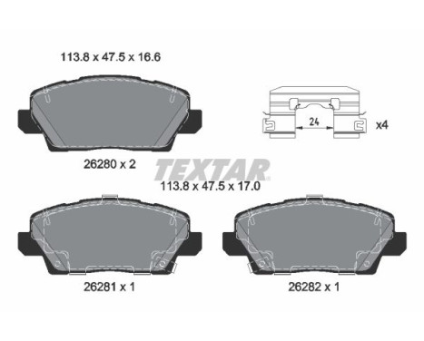 Brake pad set, disc brake 2628001 Textar