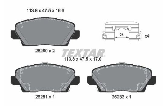 Brake pad set, disc brake 2628001 Textar