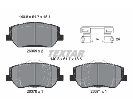 Brake pad set, disc brake 2636901 Textar