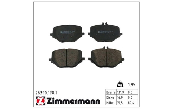 Brake pad set, disc brake 26390.170.1 Zimmermann