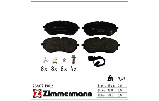 Brake pad set, disc brake 26407.190.2 Zimmermann