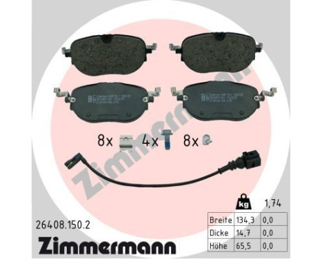 Brake pad set, disc brake 26408.150.2 Zimmermann