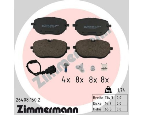 Brake pad set, disc brake 26408.150.2 Zimmermann