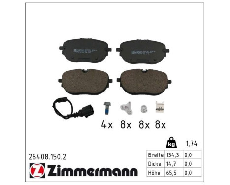 Brake pad set, disc brake 26408.150.2 Zimmermann