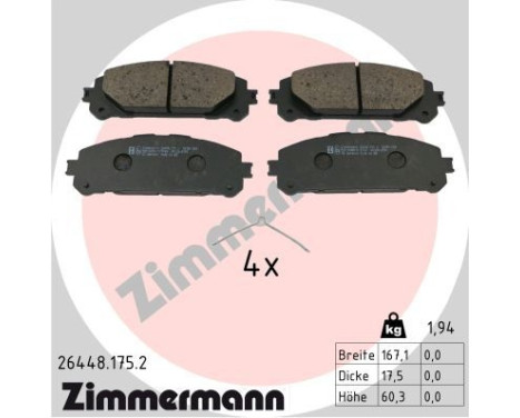 Brake pad set, disc brake 26448.175.2 Zimmermann