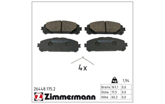 Brake pad set, disc brake 26448.175.2 Zimmermann