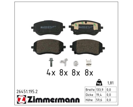 Brake pad set, disc brake 26451.195.2 Zimmermann