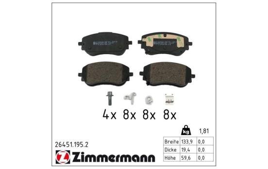 Brake pad set, disc brake 26451.195.2 Zimmermann