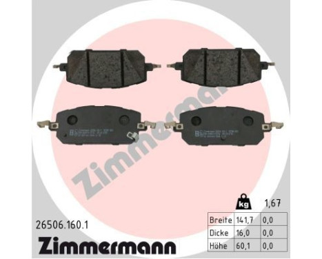 Brake pad set, disc brake 26506.160.1 Zimmermann