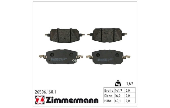 Brake pad set, disc brake 26506.160.1 Zimmermann