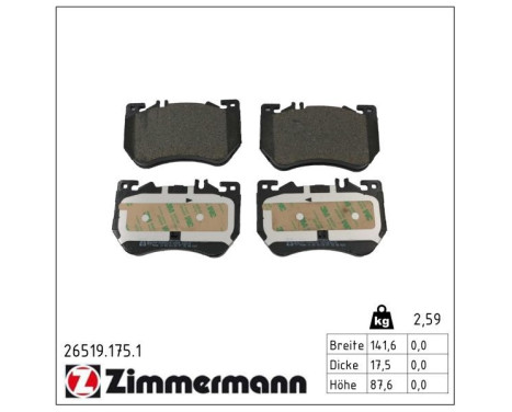 Brake pad set, disc brake 26519.175.1 Zimmermann