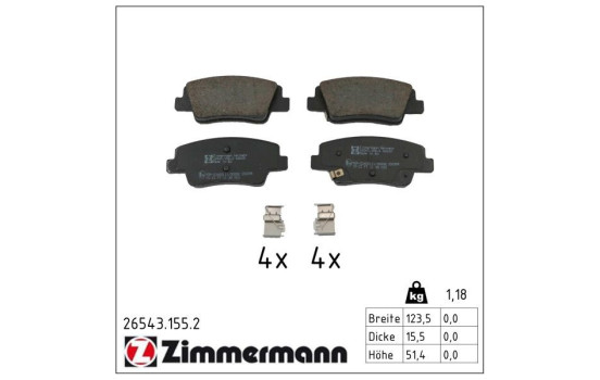 Brake pad set, disc brake 26543.155.2 Zimmermann