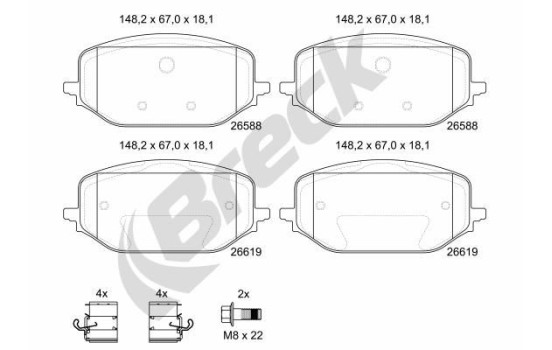 Brake pad set, disc brake 26588 00 701 00 Breck