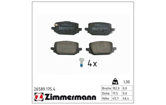 Brake pad set, disc brake 26589.175.4 Zimmermann