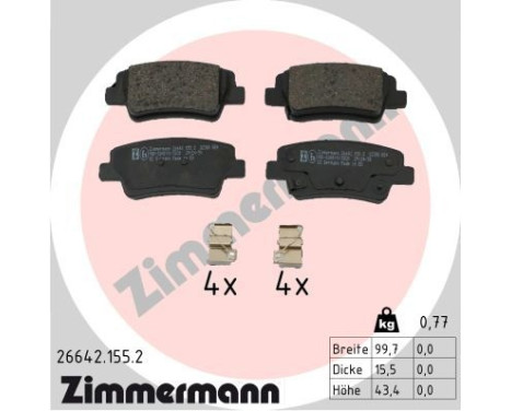 Brake pad set, disc brake 26642.155.2 Zimmermann