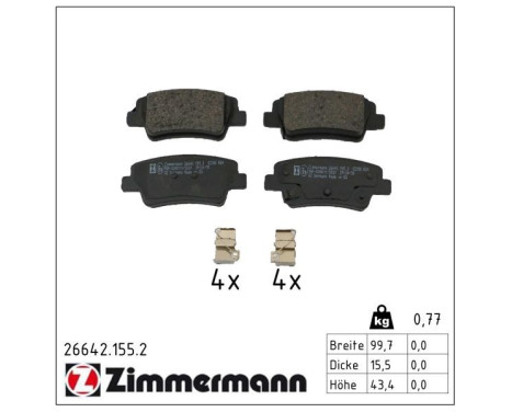 Brake pad set, disc brake 26642.155.2 Zimmermann