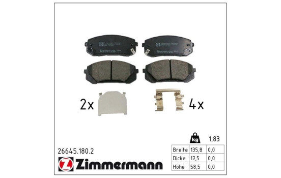 Brake pad set, disc brake 26645.180.2 Zimmermann