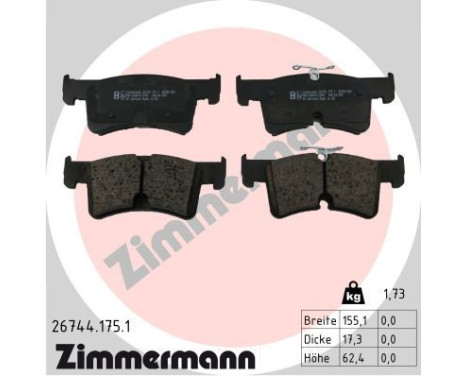 Brake pad set, disc brake 26744.175.1 Zimmermann