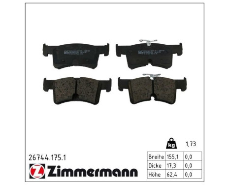 Brake pad set, disc brake 26744.175.1 Zimmermann