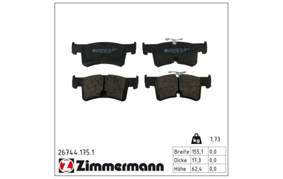 Brake pad set, disc brake 26744.175.1 Zimmermann
