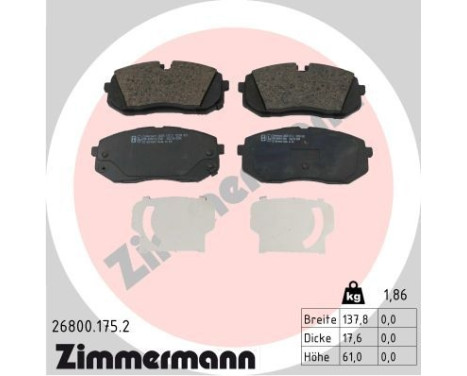 Brake pad set, disc brake 26800.175.2 Zimmermann