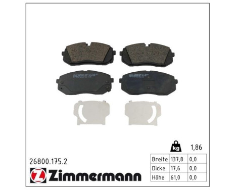 Brake pad set, disc brake 26800.175.2 Zimmermann