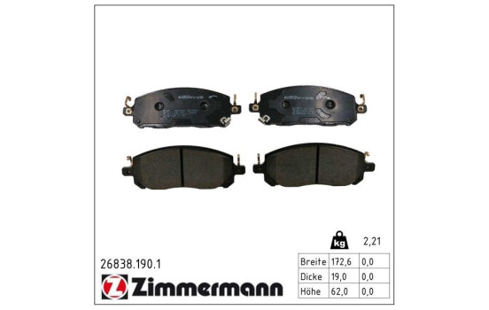 Brake pad set, disc brake 26838.190.1 Zimmermann