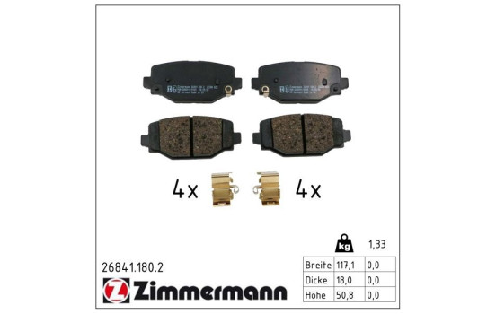 Brake pad set, disc brake 26841.180.2 Zimmermann