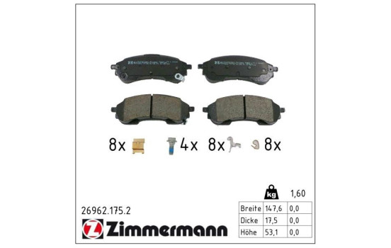 Brake pad set, disc brake 26962.175.2 Zimmermann