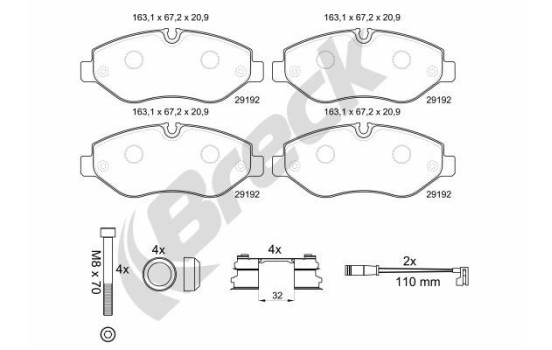 Brake pad set, disc brake 29192 00 703 00 Breck
