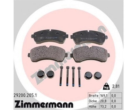 Brake Pad Set, disc brake 29200.205.1 Zimmermann, Image 2