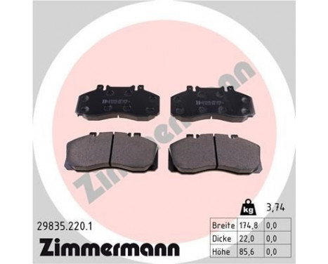 Brake Pad Set, disc brake 29835.220.1 Zimmermann, Image 2