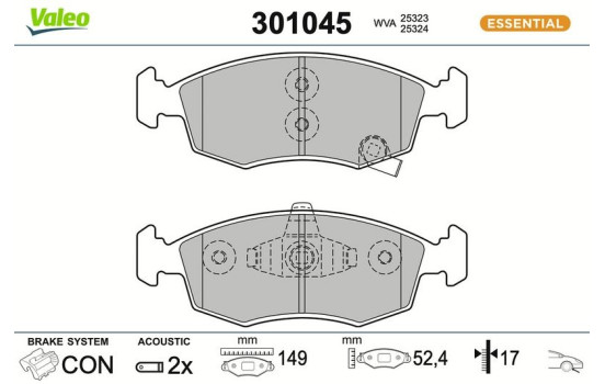 Brake pad set, disc brake 301045 Valeo