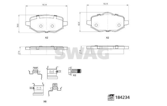 Brake pad set, disc brake 33109324 Swag, Image 2