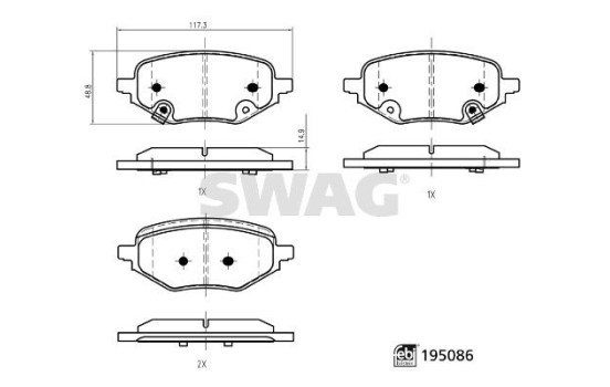 Brake pad set, disc brake 33111861 Swag