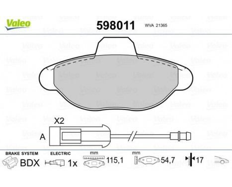 Brake Pad Set, disc brake 598011 Valeo, Image 2