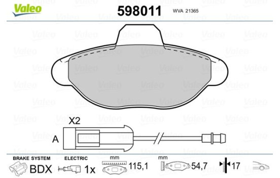 Brake Pad Set, disc brake 598011 Valeo, Image 2