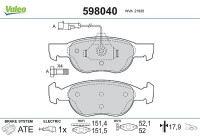 Brake Pad Set, disc brake 598040 Valeo