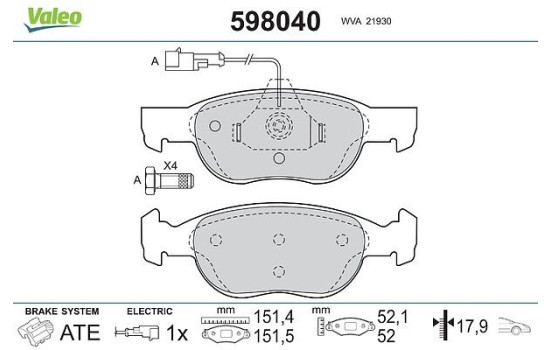 Brake Pad Set, disc brake 598040 Valeo
