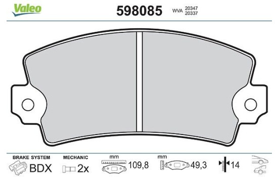 Brake Pad Set, disc brake 598085 Valeo